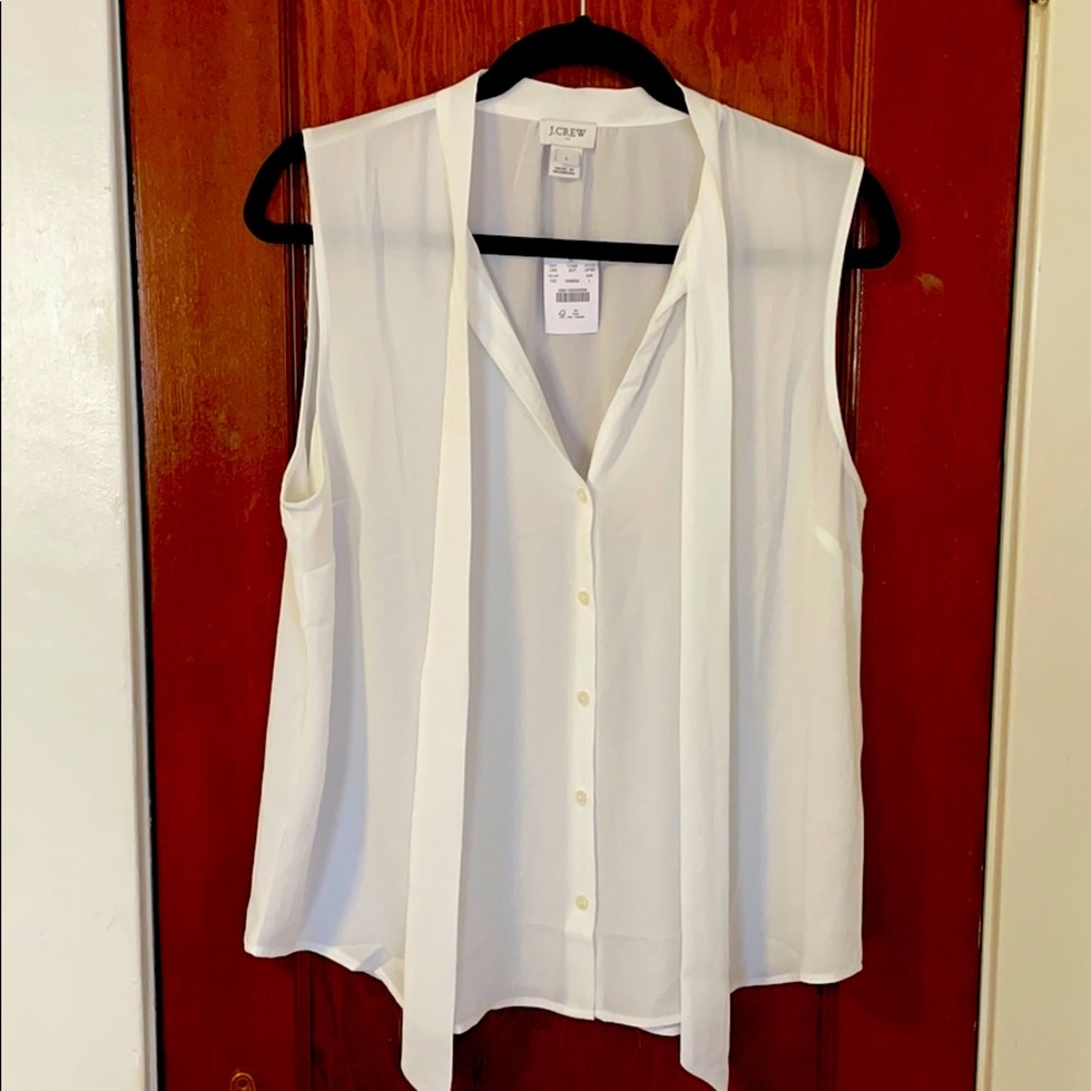 J. Crew White Chiffon Tank with Front Bow Tie